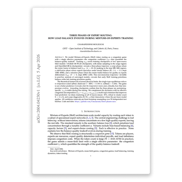 Three Phases of Expert Routing — research paper by Charafeddine Mouzouni