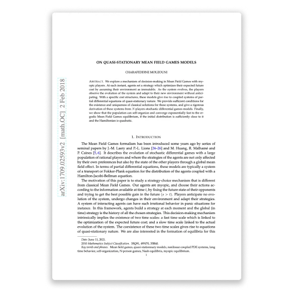 On quasi-stationary Mean Field Games models — research paper by Charafeddine Mouzouni