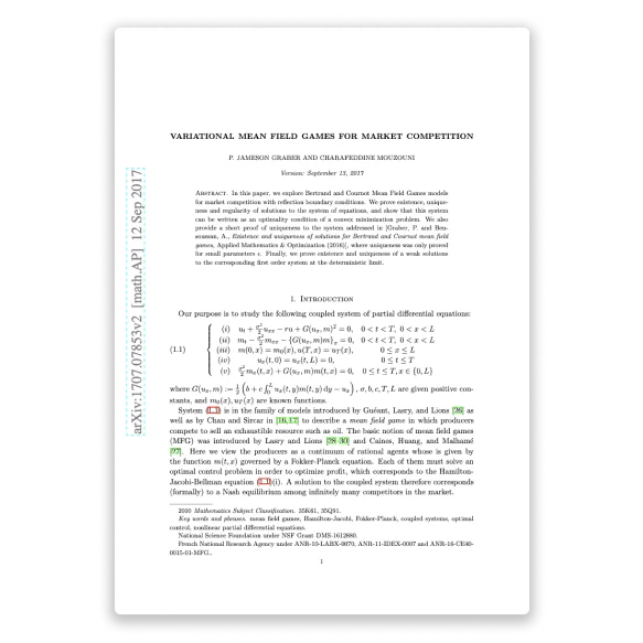 Variational mean field games for market competition — research by Charafeddine Mouzouni