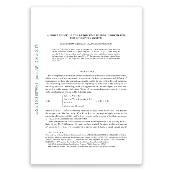 A short proof of the large time energy growth for the Boussinesq system — research by Charafeddine Mouzouni